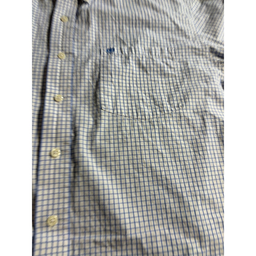 IZOD Mens Large Blue White Graph Check Button Down Shirt 100% Cotton Long Sleeve
